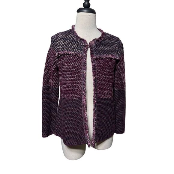 Chico's Purple Print Nubby Long Sleeve Cardigan Sweater Jacket Blazer O Petite - Picture 1 of 4